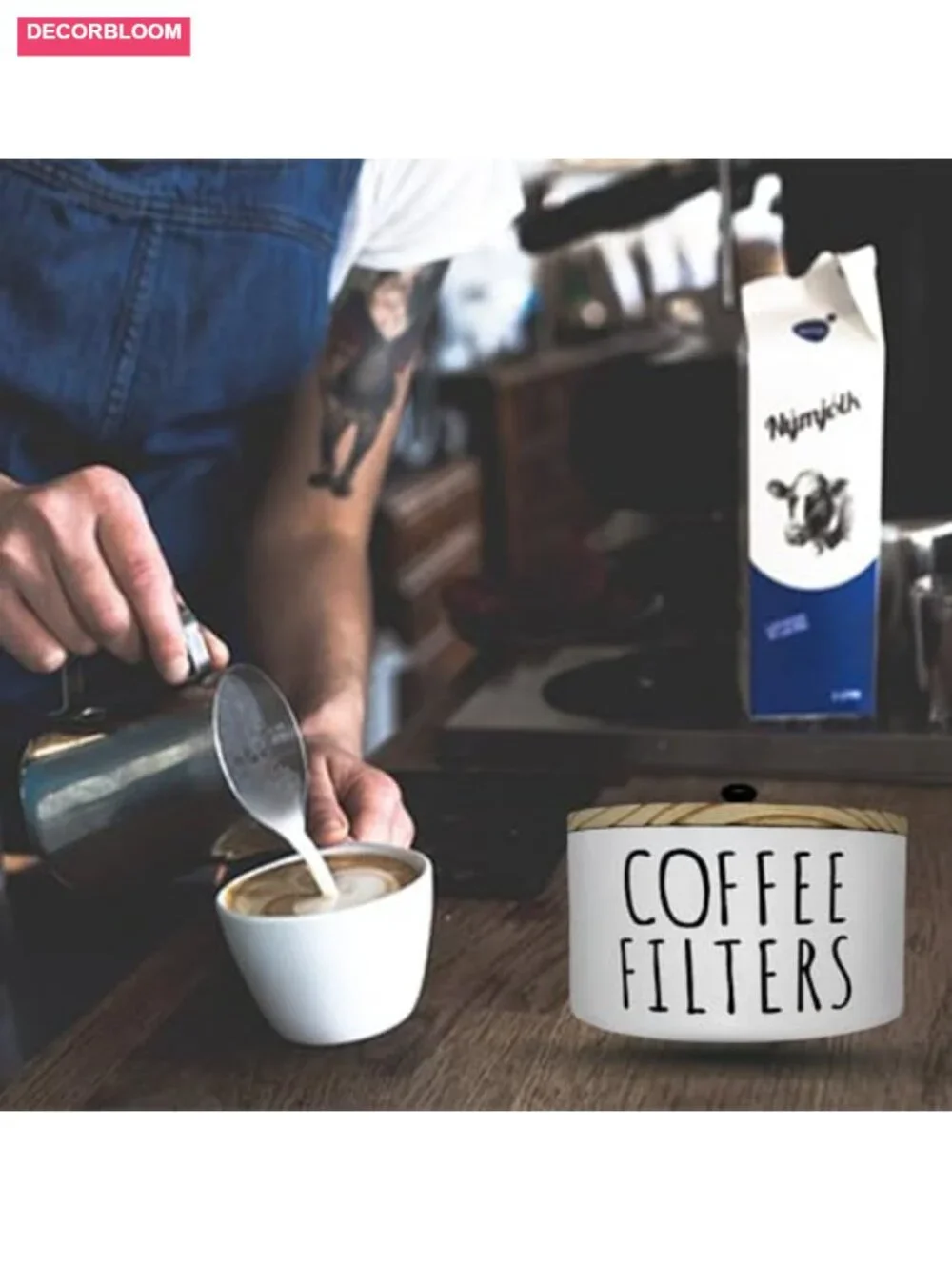 Wooden Coffee Filter Holder with Lid - Kitchen Storage Organizer Basket